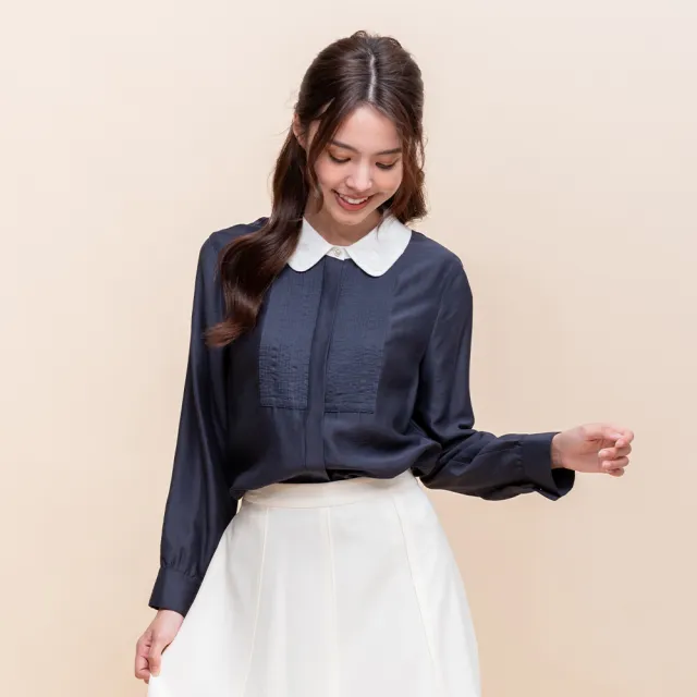 【perng yuh 芃諭名品】凝練如詩 網花翻領 輕光澤 襯衫(2025 AW Collection|4C秋冬新品上市)
