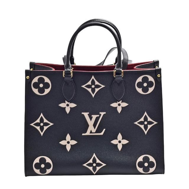 LV LOUIS VUITTON路易威登 M45495 經典 ONTHEGO MM Empreinte 雙色牛皮手提 / 肩背購物包