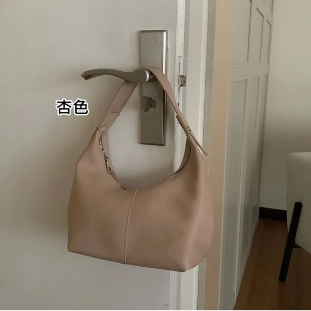 【baibeauty 白鳥麗子】優雅素色皮革拼接拉鏈手提/肩背包(水餃包)