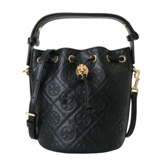 【TORY BURCH】壓紋皮革兩用水桶包 mini(黑色)