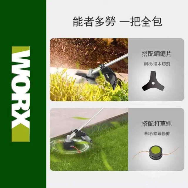 【WORX 威克士】40V 38cm 割草機 WD184.9(修草機 剪草機 打草機 無刷鋰電割草機 2合一 多功能 園藝)