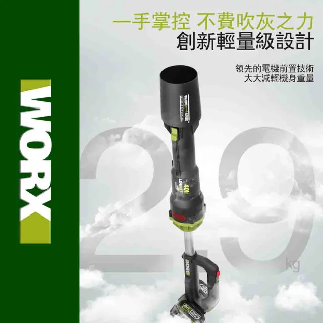 【WORX 威克士】40V 無刷鋰電吹風機 WD585(鼓風機 吹葉機 渦輪式 無刷 鋰電 吹塵 打掃 超大流量吹葉機)