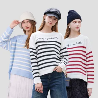 【H2O】條紋細閃英文字毛衣(#5660001 網路獨家、長袖毛衣、字母T)