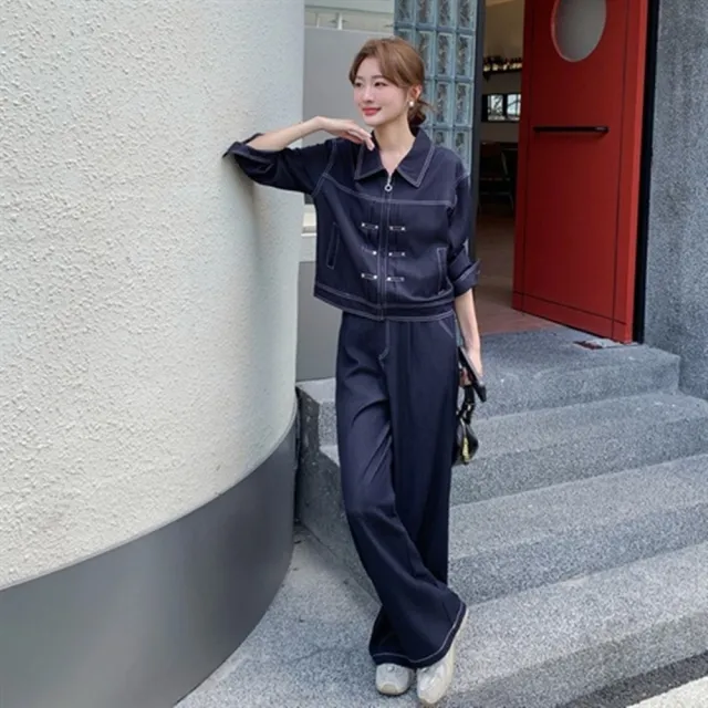 【巴黎精品】韓風牛仔套裝牛仔外套牛仔褲丹寧夾克襯衫休閒女裝(復古撞色明線牛仔套裝n1ln28)