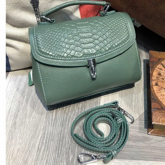 【米蘭精品】現貨+預購 真牛皮側背包手提包斜背包隨身單肩托特包(真皮包包鱷魚紋方包女包包6色t1mk51)