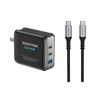 【GIGASTONE 立達】100W GaN氮化鎵三孔USB-C充電器+C to C 100W快充傳輸線(iPhone17/MacBook快充充電頭)