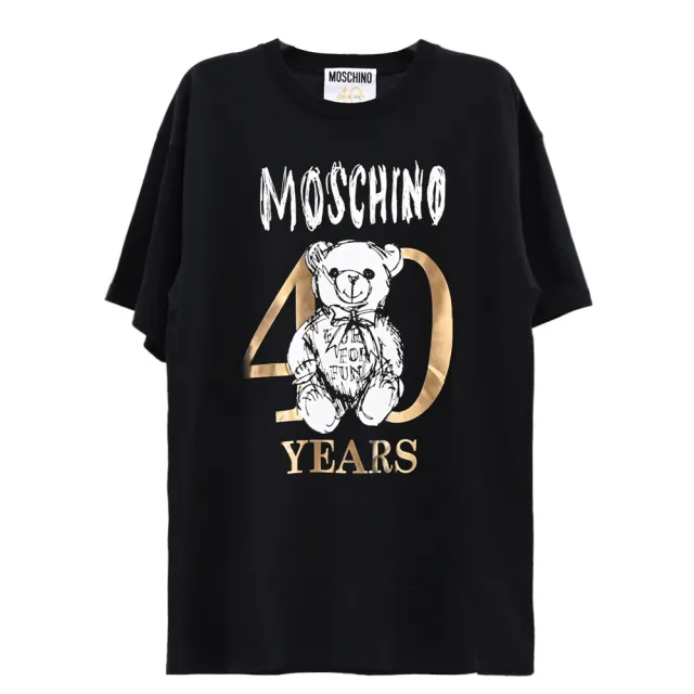 【MOSCHINO】經典泰迪熊40週年插畫圖樣棉質短版T恤(黑)