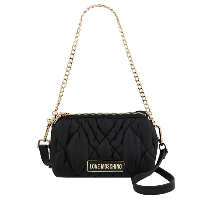 【MOSCHINO】LOVE MOSCHINO 金屬LOGO菱格紋厚尼龍兩用包(黑)