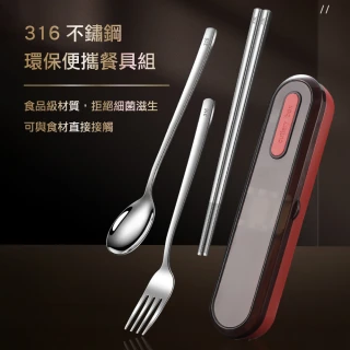 【瑞典廚房】316不鏽鋼 叉子湯匙筷子收納盒 環保餐具便攜組(四色可選)