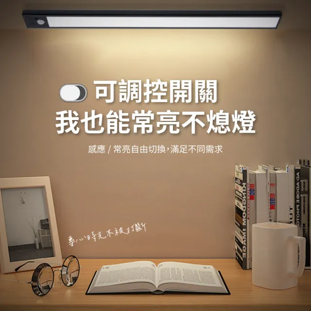 【CARSLAVE】LED 智能感應小夜燈 200mm 人體感應 光感(廚房燈 感應燈 三檔調光 USB無線 超薄 樓梯燈)