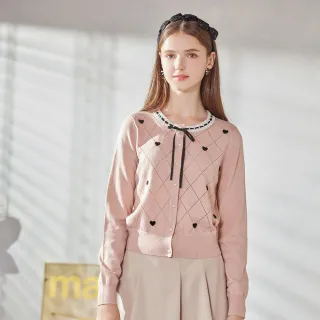 【H2O】菱格紋愛心絨毛外套(#5630006 毛衣、長袖上衣 米白色/粉色)