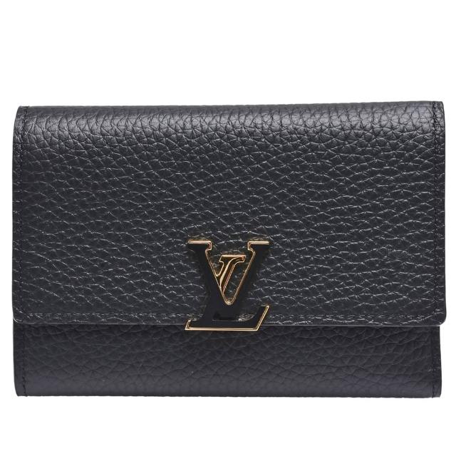 【Louis Vuitton 路易威登】M62157 CAPUCINES荔枝紋小牛皮釦式撞色短夾(黑X玫瑰紅)