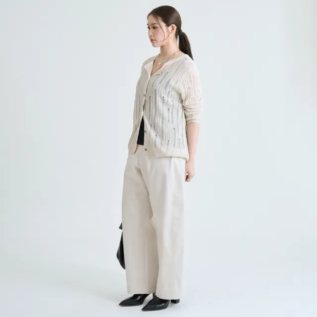 【M：MINb】鏤空透膚開襟針織外套(淺卡其/中大尺碼女裝/針織/針織外套/大尺碼女裝/外套)