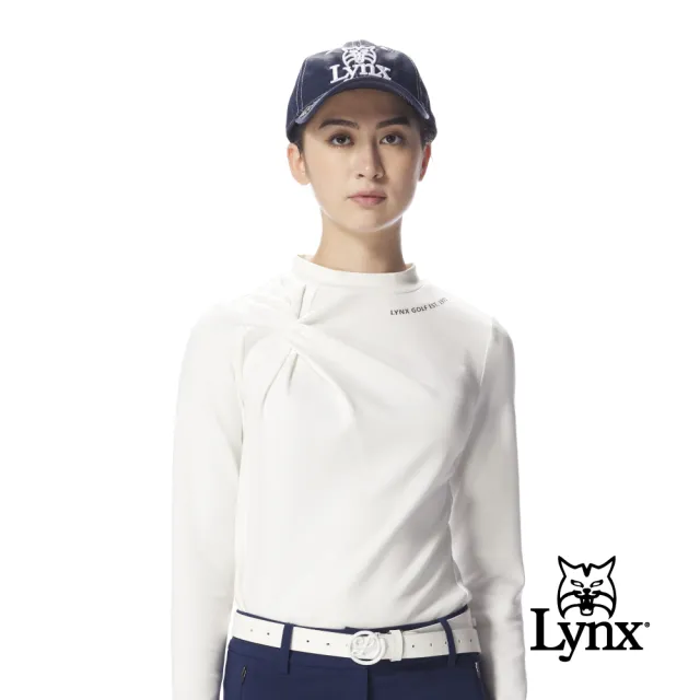【Lynx Golf】首爾高桿風格！女款合身版右肩綁花長袖圓領T(二色)
