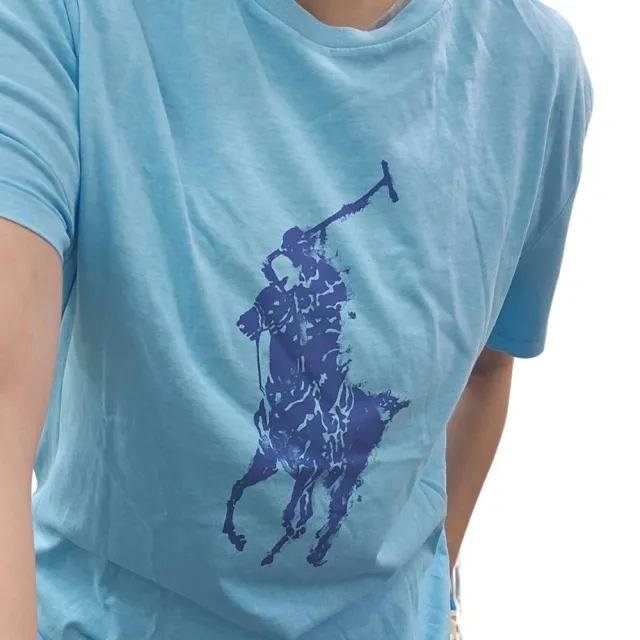 【RALPH LAUREN】RALPH LAUREN POLO搶眼大馬LOGO藍色T恤男版(贈紙袋)