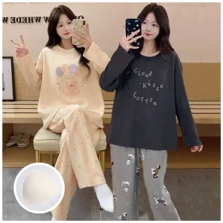 【NEW FORCE】泡泡柔膚長袖附胸墊居家套裝(附胸墊睡衣/長袖睡衣/居家服/睡衣/保暖睡衣)