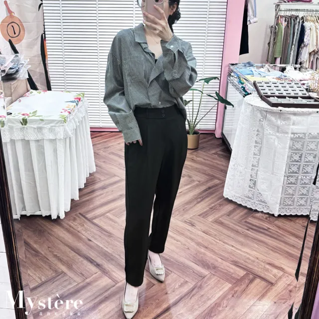 【my stere 我的時尚秘境】雙11 細條紋寬鬆不規則襯衫 三色可選(前短後長 落肩襯衫 oversize襯衫