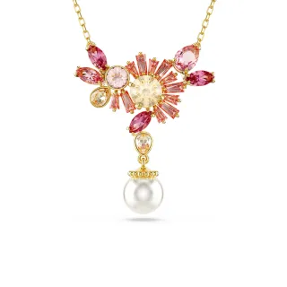 【SWAROVSKI 施華洛世奇】Gema 鏈墜 混合式切割 水晶珍珠 花朵 粉紅色 鍍金色(情人節禮物)