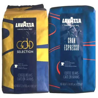 【LAVAZZA】GOLD金牌咖啡豆+GRAN重味咖啡豆(每包1000g共2包)