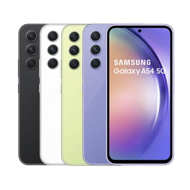 三星 Galaxy A54 紫芋玻璃版 5G 智慧型手機，搭載 6.4 吋 FHD+ AMOLED 螢幕，解析度達 2340x1080，提供細膩視覺體驗。八核心 Exynos 1380 處理器（最高 2.4GHz），搭配 6GB RAM 與 128GB ROM（支援 microSD 擴充），執行 Android 系統，流暢多工不卡頓。後置三鏡頭：5000 萬畫素主鏡頭 + 1200 萬畫素超廣角 + 500 萬畫素微距，前置 3200 萬畫素自拍鏡頭，支援 4K 視訊錄影。5000 mAh 大容量電池，長效續航；支援雙 Nano SIM 卡（5G+5G），全頻 4G LTE 與 Sub-6 5G 頻段，藍芽連線便利。機身尺寸 158.2 x 76.7 x 8.2 mm，重量 202g，輕薄舒手。NCC 認證 CCAB23G0030T2，原廠盒裝含傳輸線與退卡針。適合追求高 CP 值的中階手機使用者，優質拍照與效能一機掌握！