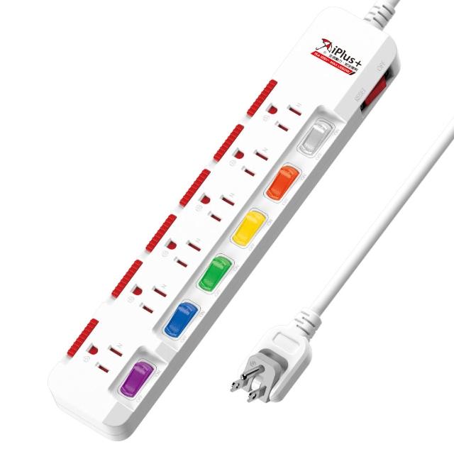 【iPlus+ 保護傘】7開6插防塵旋轉扁插延長線1.8m(PU-3763S.台灣製.旋轉扁插.內建防塵蓋)