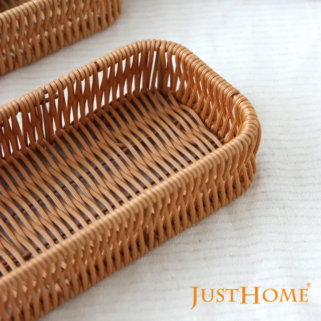 【Just Home】森林系仿籐編織收納籃27x10cm(收納 整理 置物盒 餐具籃 刀叉收納)