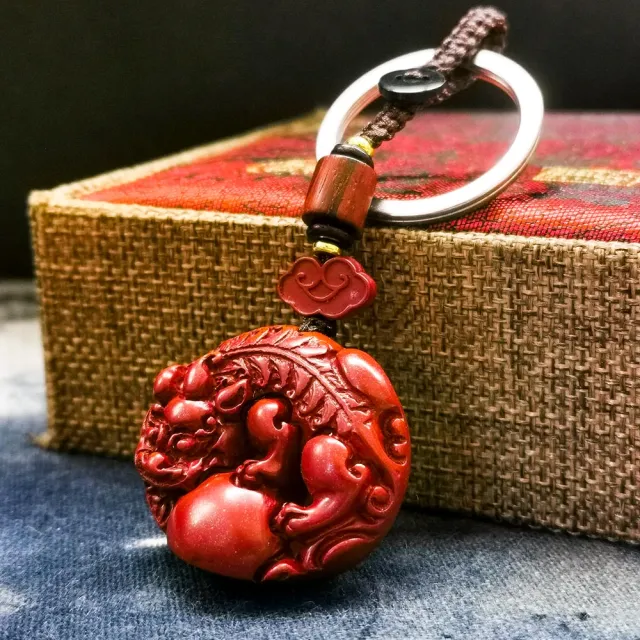 【財神小舖】硃砂 貔貅抱珠 鑰匙圈 招財 聚財(已開光  高雄進寶財神廟 旺財運)