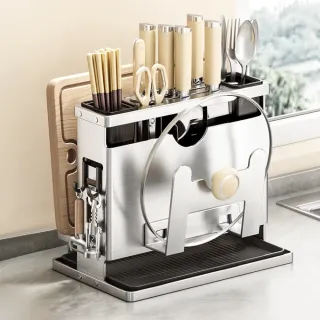 【廚房家庭】多功能不鏽鋼刀具架(可壁掛 砧板架 菜刀架 筷子架 菜刀瀝水架 刀子收納架 鍋蓋架 筷籠)