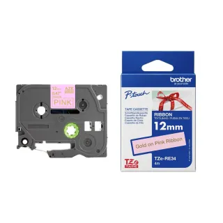 【brother】官方直營 TZe-RE34 絲質緞帶標籤帶 12mm粉底金字(PT-H110/D200SN/P300BT/P710BT/P910BT/P750W)