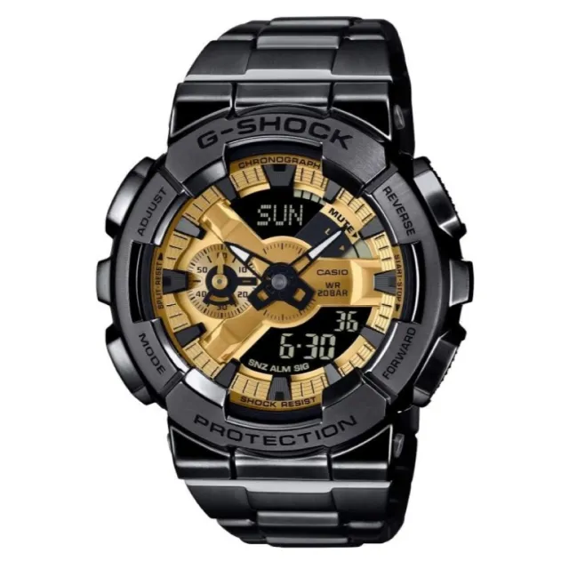 【CASIO 卡西歐】G-SHOCK 全金屬高階質感雙顯腕錶 電子錶--黑金/51.9mm(GM-110BD-1A9)