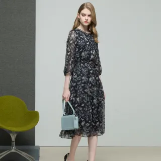 【Master Max】花邊領口腰鬆緊碎花七分袖長洋(8521001)