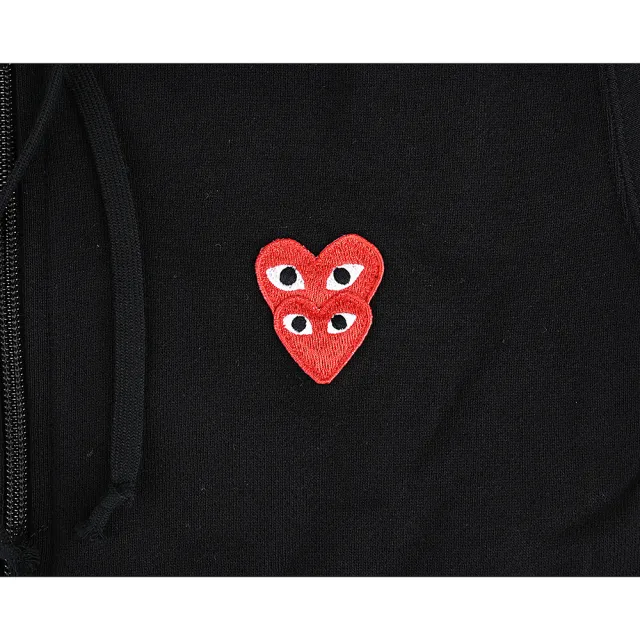 【Comme Des Garcons CDG】Comme Des Garcons 川久保玲 英文標籤LOGO雙層紅心純棉長袖連帽外套(女款/黑)