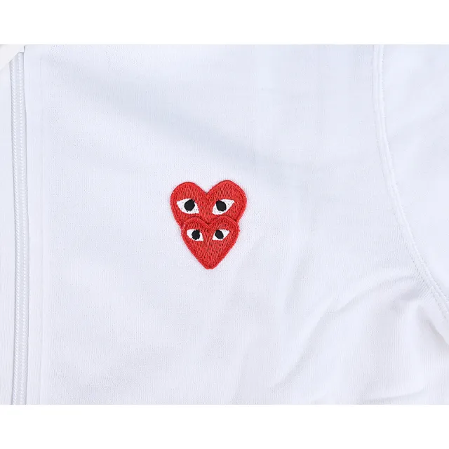 【Comme Des Garcons CDG】Comme Des Garcons 川久保玲 英文標籤LOGO雙層紅心純棉長袖連帽外套(女款/白)