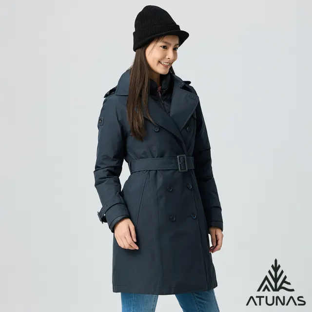 【ATUNAS 歐都納】女款GORE-TEX+羽絨防風防水保暖長版二件式外套(A1GT2508W藍黑/風衣/休閒旅遊/賞雪/大衣)