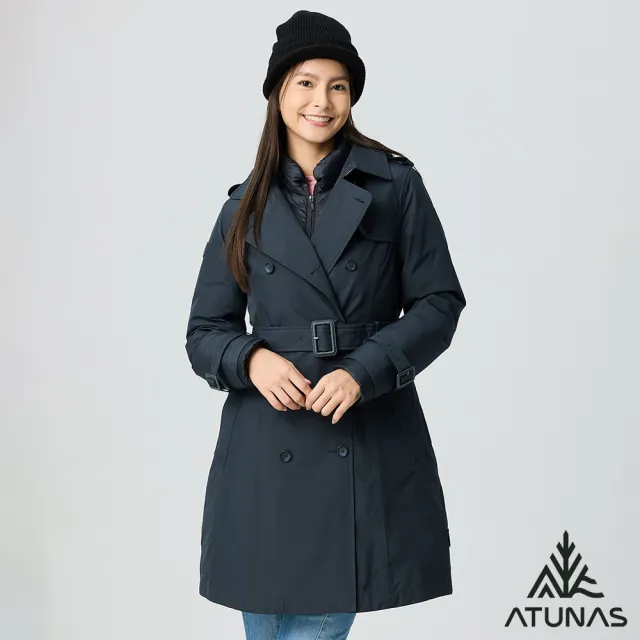 【ATUNAS 歐都納】女款GORE-TEX+羽絨防風防水保暖長版二件式外套(A1GT2508W藍黑/風衣/休閒旅遊/賞雪/大衣)