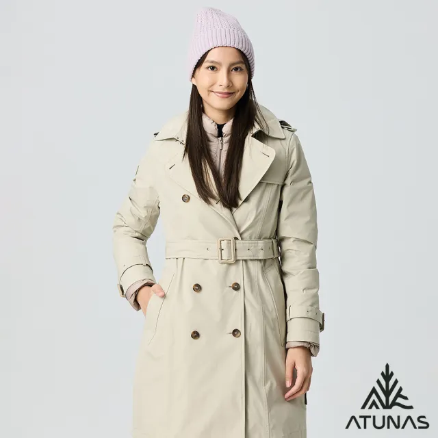 【ATUNAS 歐都納】女款GORE-TEX+羽絨防風防水保暖長版二件式外套(A1GT2508W卡其/風衣/休閒旅遊/賞雪/大衣)