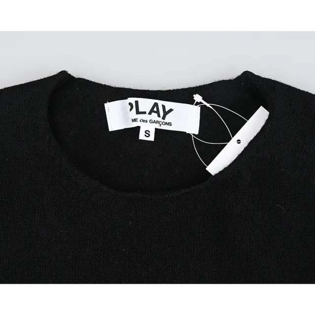 【Comme Des Garcons CDG】Comme Des Garcons Play川久保玲 布標黑字LOGO雙層愛心羊毛長袖毛衣(女款/黑)