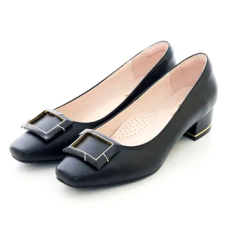 【CUMAR】小方頭金屬跟裝飾粗跟鞋725-527(黑色)