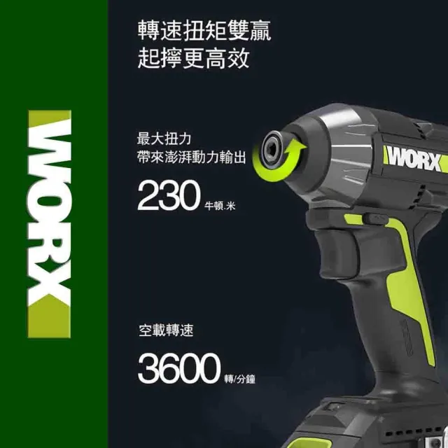 【WORX 威克士】20V 230N.m 電動起子機 WU291D.9(8 段速 衝擊起子 無刷鋰電衝擊起子機 超短軸)