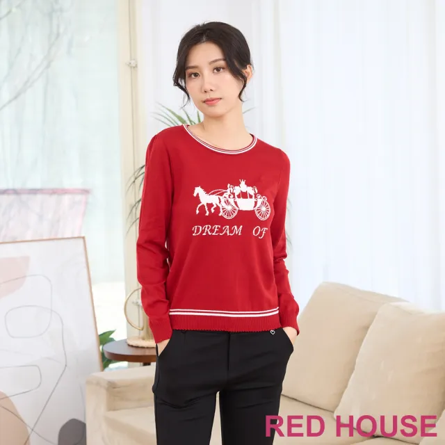 【RED HOUSE 蕾赫斯】水鑽點綴馬車圖案針織衫(共2色)