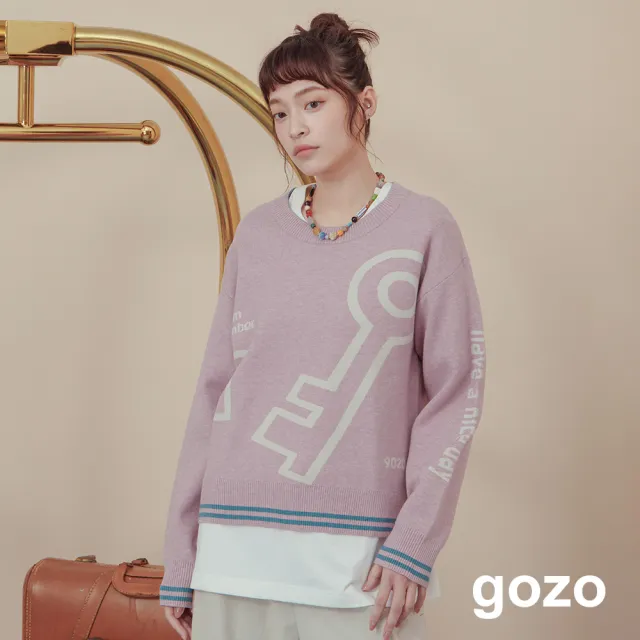 【gozo】鑰匙圖案撞色緹花針織毛衣(兩色)