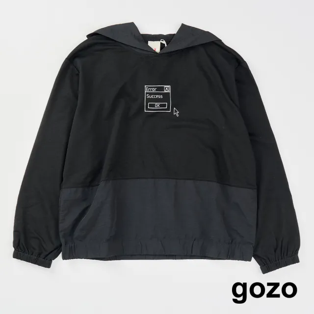 【gozo】MOMO獨家款★限量開賣 異材質拼接下擺造型縮口帽T(黑色)