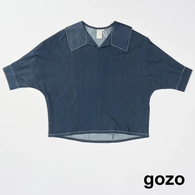 【gozo】MOMO獨家款★限量開賣 顯瘦V領仿牛仔連袖上衣(兩色)