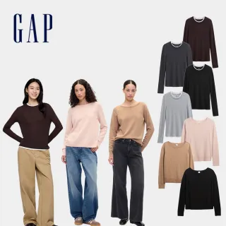 【GAP】女裝 假兩件/圓領長袖針織衫-多款任選(792656&791281)