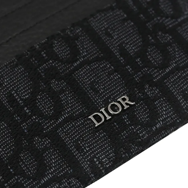 【Dior 迪奧】Christian Dior OBLIQUE 經典滿版LOGO緹花信用卡證件名片6卡隨身卡夾(黑)