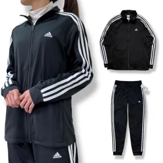 【adidas 愛迪達】女生 經典三線 運動套裝 透氣排汗材質 立領外套 束口長褲(JN2035 JG3415)