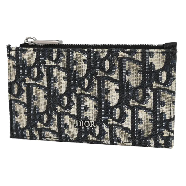 【Dior 迪奧】經典品牌LOGO緹花拼接4信用卡證件名片零錢包(深藍)