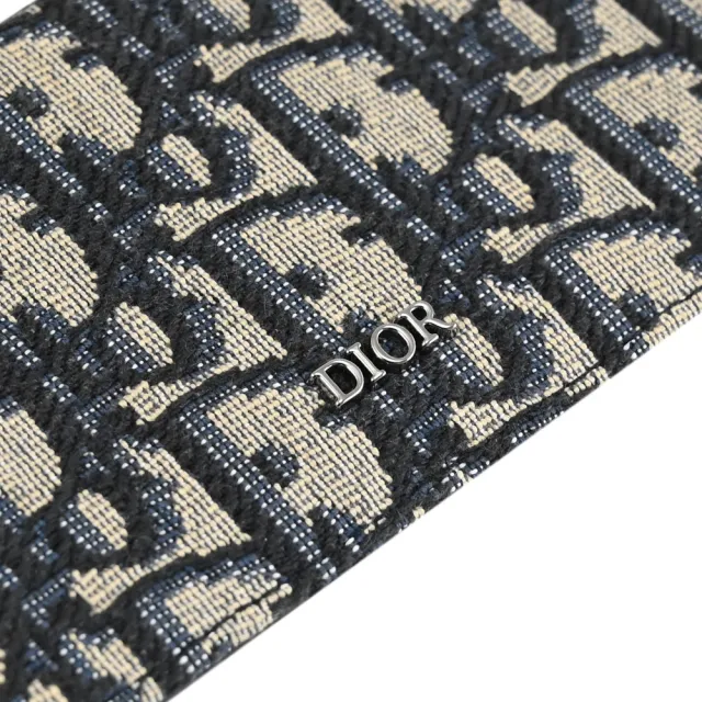【Dior 迪奧】經典品牌LOGO緹花拼接4信用卡證件名片零錢包(深藍)