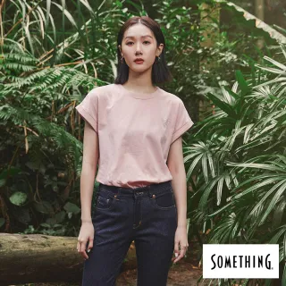 【SOMETHING】女裝 森林反摺袖短袖T恤(淡粉色)