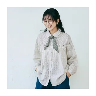 【OB 嚴選】日系純棉條紋植物刺繡荷葉滾邊襯衫上衣 《AB20751》